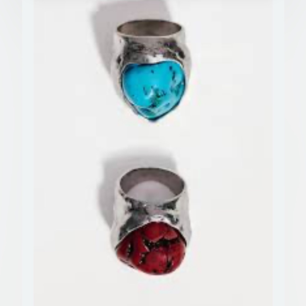 ZARA Pair of Silvery Statement Stone Rings with Blue and Red Stones🔥🔥🔥